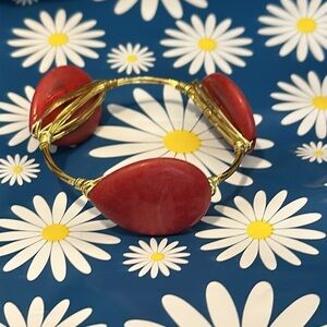Bourbon and Bowties Red Stone Gold Tone Wire Wrapped Bangle Bracelet